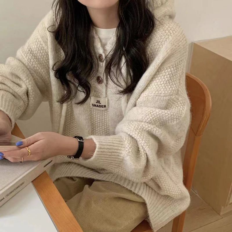 AVIA™ - Cozy Oversized Hooded Drawstring Long Sleeve Sweater