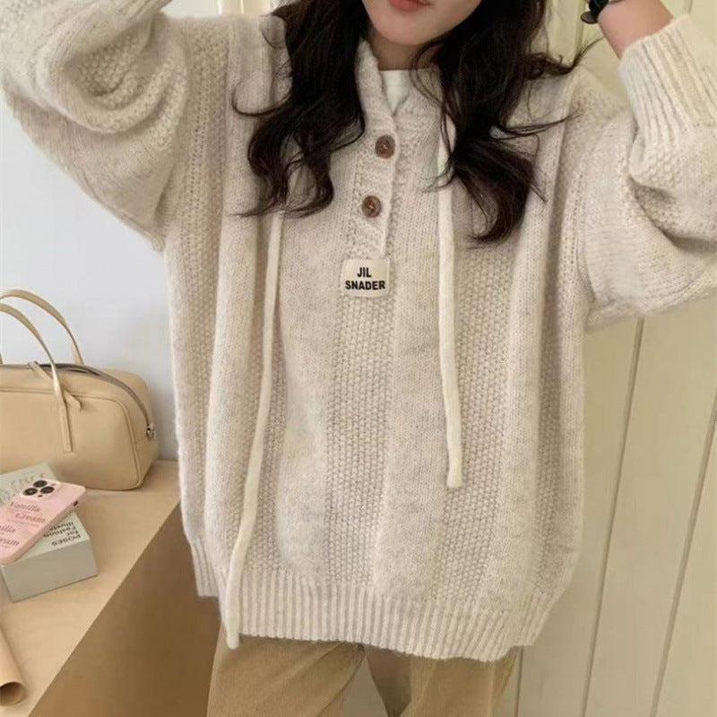 AVIA™ - Cozy Oversized Hooded Drawstring Long Sleeve Sweater